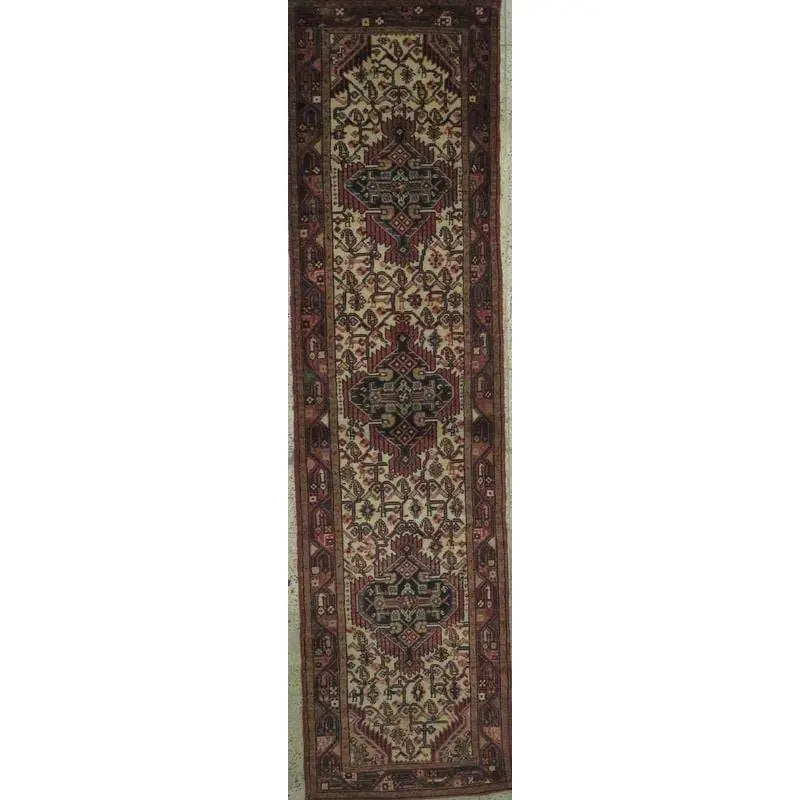 One Of The Kind Hand-Knotted Persian Wool Rug _ Luxurious Vintage Design, 10'5" x 2'6", Artisan Crafted